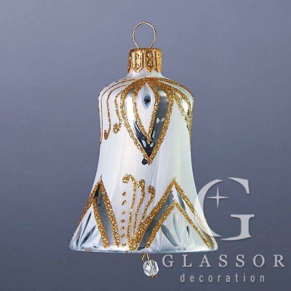 Vánoční ozdoby - zvoneček stříbřený v bílém mrazolaku
