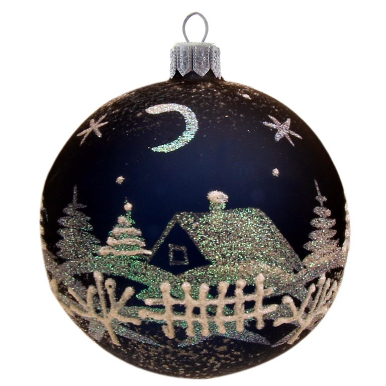 Vánoční ozdoby ve tvaru koule, barva tmavě modrý mat, dekor ? 8cm