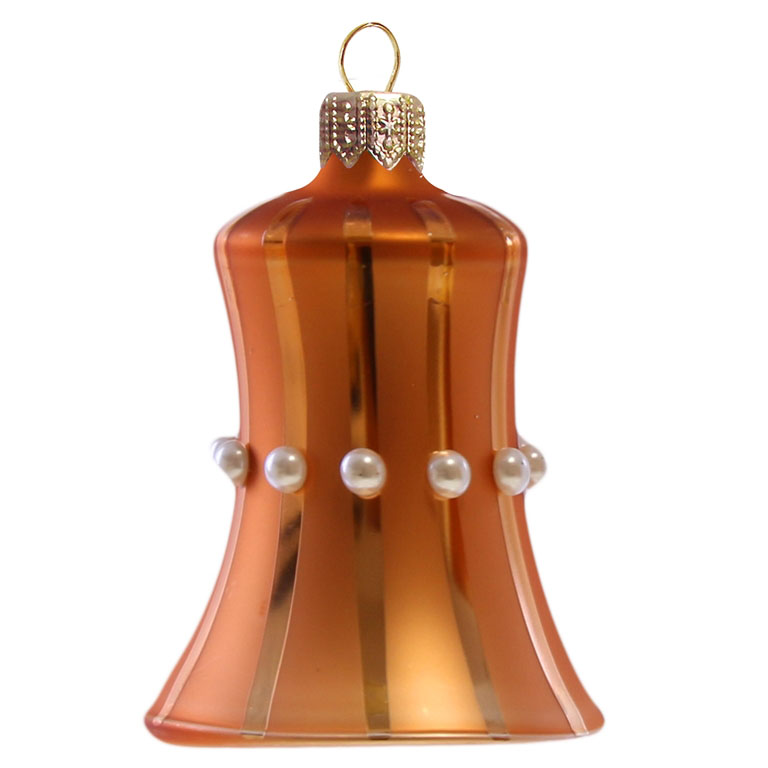 Zvonek oranžový mat dekor lakové pruhy a bílé kuličky