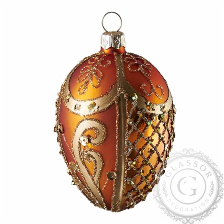 Sklenená kraslica oranžová s kamienkami