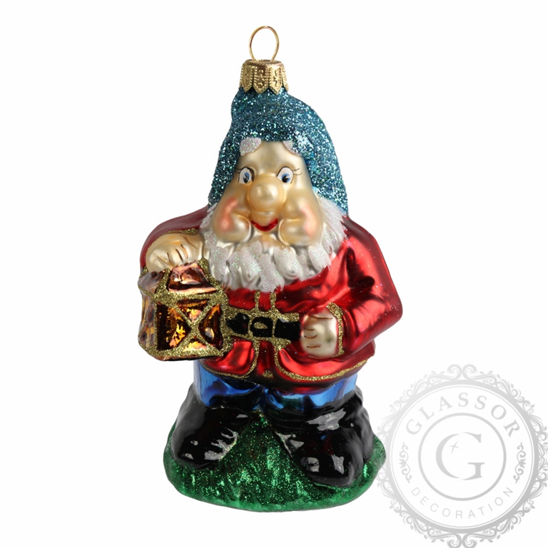 Vánoční figurka trpaslík s lucernou