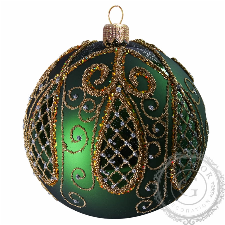 Vánoční koule zelená zlatý dekor