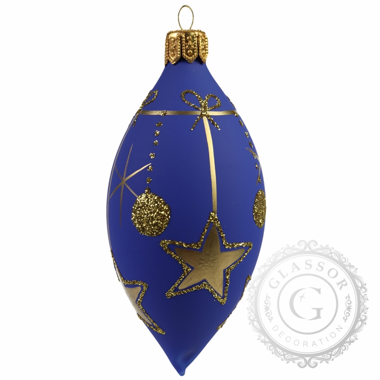 Oliva 8 x 4 cm modrá skořápka dekor bronzové proužky a zlaté mašličky a hvězdičky