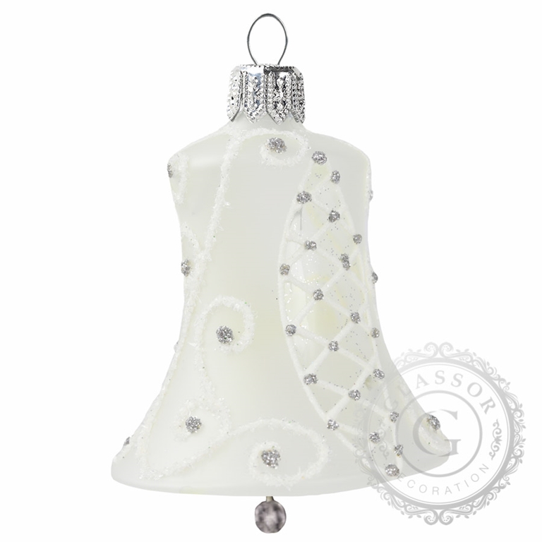 Číry matný zvonček s bielym dekorom