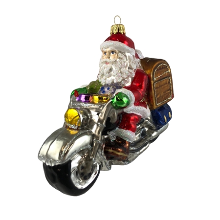 Sklenená figúrka Santa na chopperi