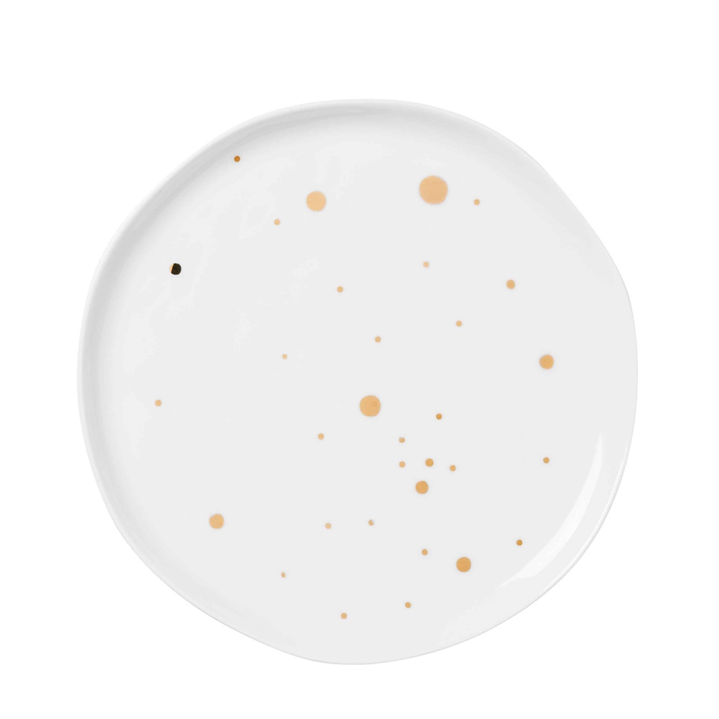 Malý porcelánový talířek se zlatými puntíky