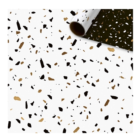 Baliaci papier čierno-biely so zlatými konfetami