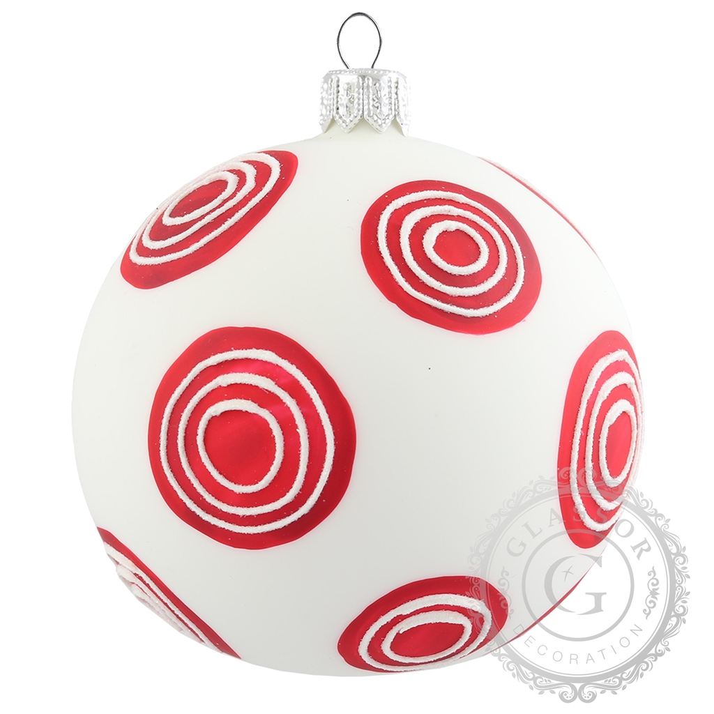 Vánoční baňka bílá s červenými kruhy