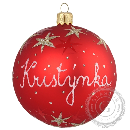 Sklenená vianočná guľa s menom červená