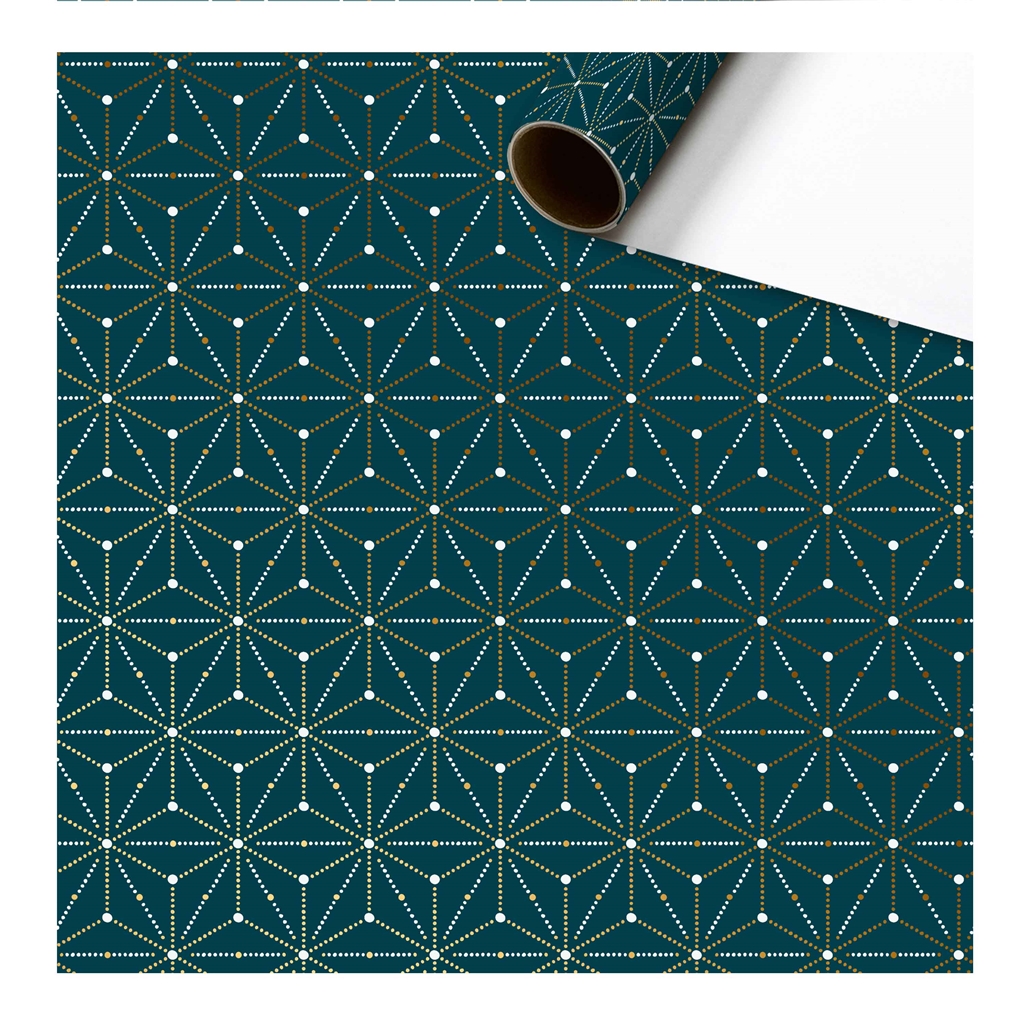Balicí papír petrolejový s geometrickými vločkami