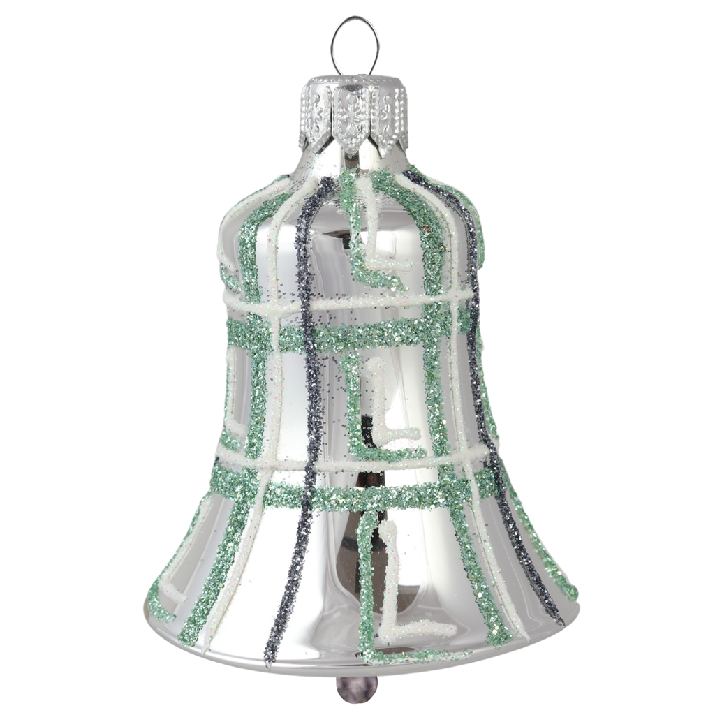 Strieborný zvonček so zeleným dekorom
