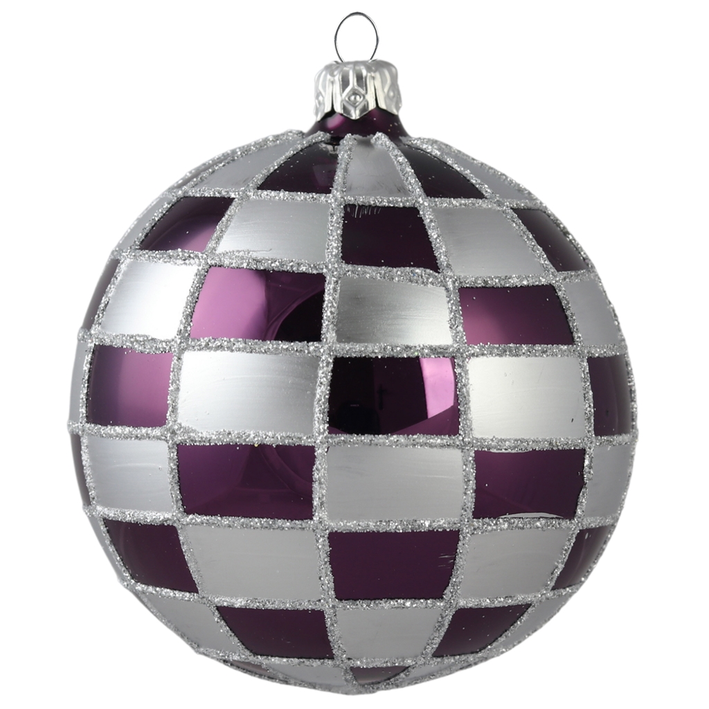 Strieborná guľa fialový károvaný dekor