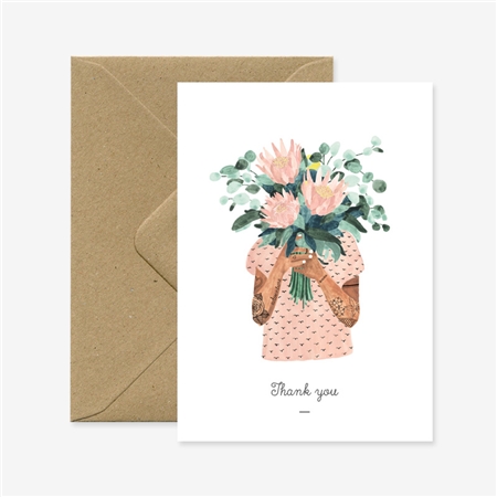 Ďakovná karta žena s kvetinami