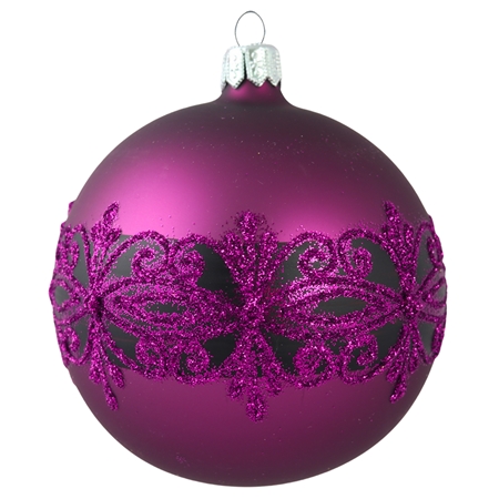 Vánočná guľa fialová čierny dekor