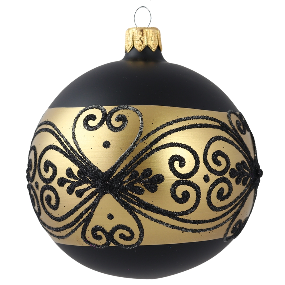 Vianočná guľa čierna zlatý dekor