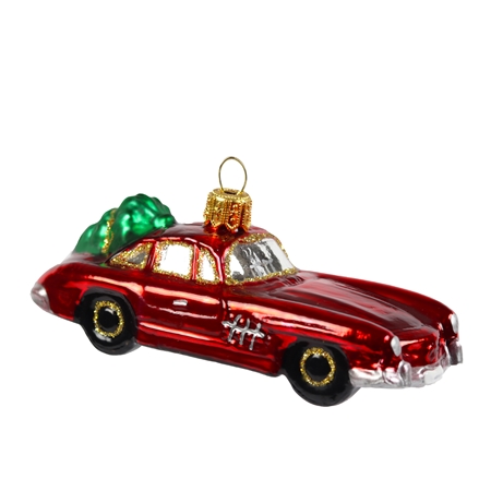 Vianočná ozdoba autíčko červené so stromčekom