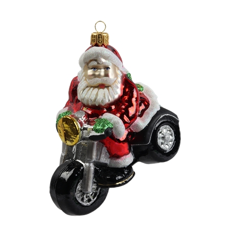 Sklenená figúrka Santa na motorke