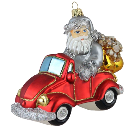 Vianočný Santa v červenom aute