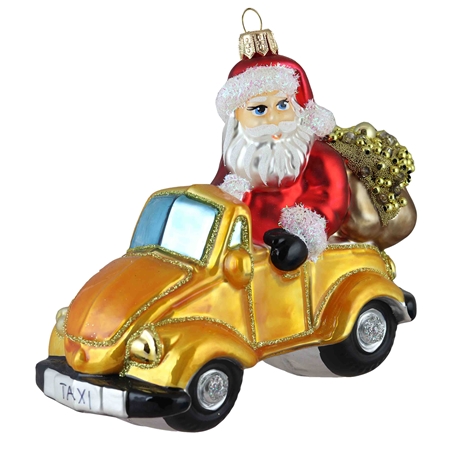 Vianočný Santa v žltom aute