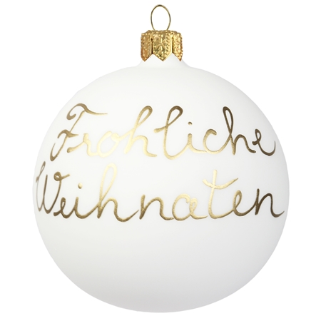 Guľa s textom „Fröhliche Weihnachten“