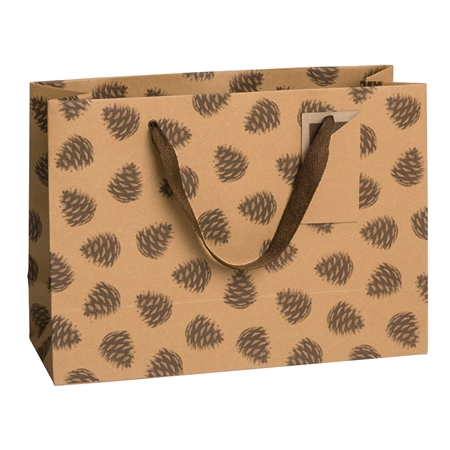 Darčeková taška prírodná s dekorom lesných šišiek