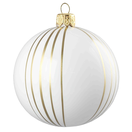 Vianočná guľa – biela, zlaté prúžky