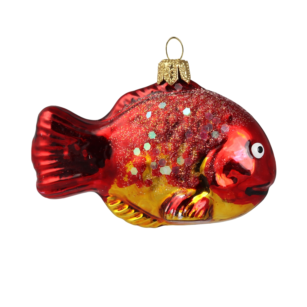 Skleněná ryba červená s flitry