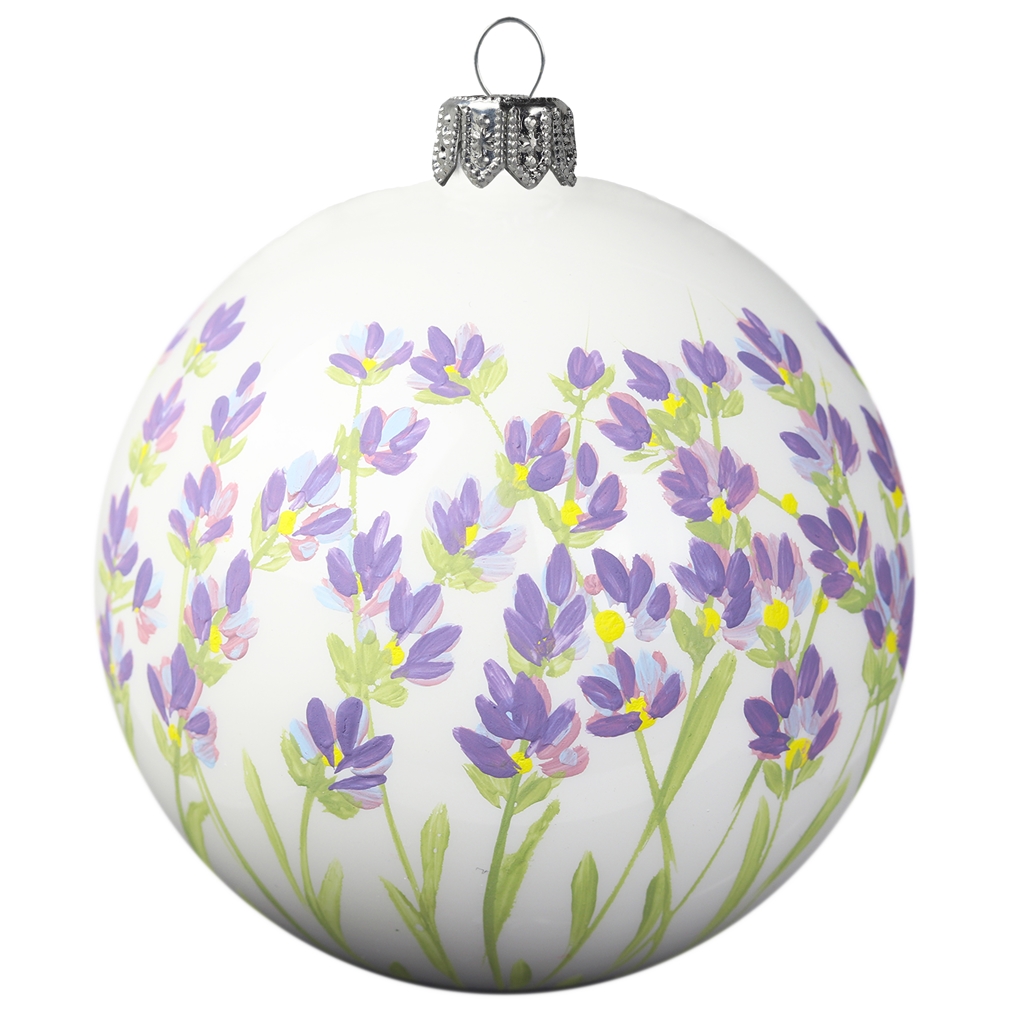 Porcelánově bílá bańka s malovanou levandulí