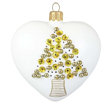 Vianočné srdce biele, zlatý stromček