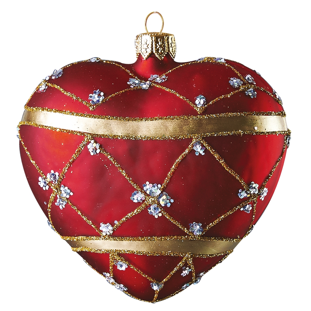 Vánoční srdce červené zlatý dekor
