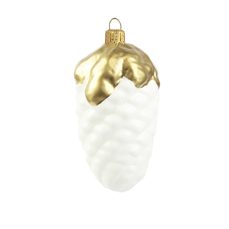 Vianočná ozdoba šiška biela, zlatý dekor