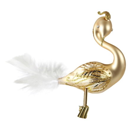 Sklenená labuť zlatá so zlatým dekorom