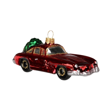 Vánoční ozdoba autíčko červené se stromkem