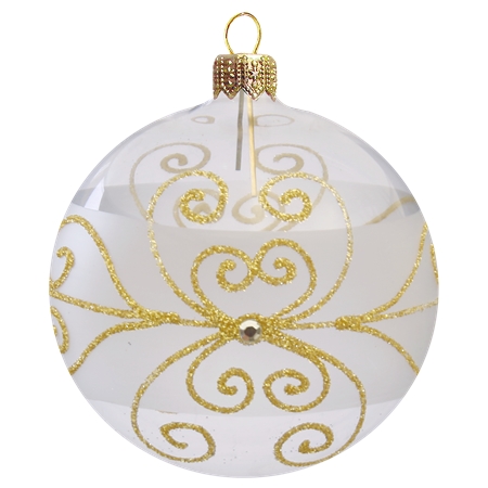 Vianočná guľa číra, zlaté ornamenty