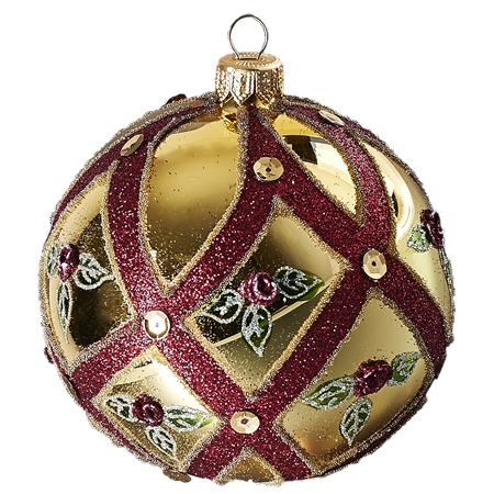 Vianočná guľa zlatá tmavočervený dekor