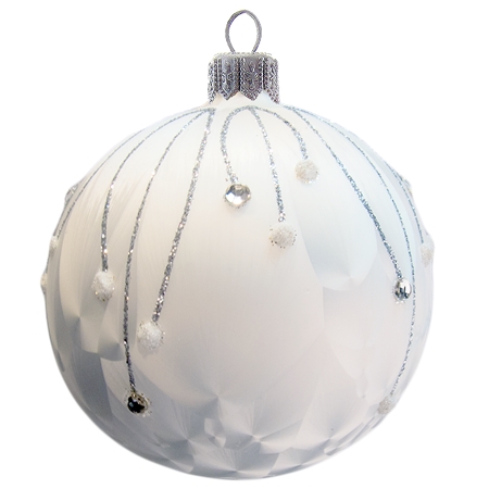 Vianočná guľa biela so strieborným dekorom