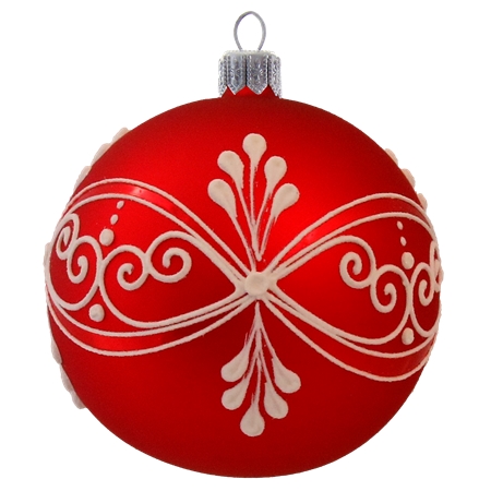 Vianočná ozdoba červená banka s bielym dekorom