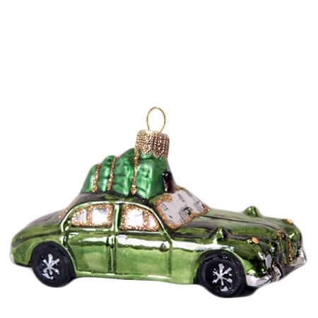 Vianočná ozdoba autíčko zelené so stromčekom