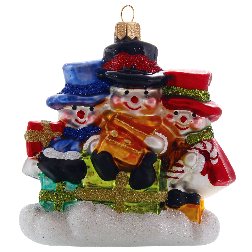 Vánoční figurka tři sněhuláčci s dárky