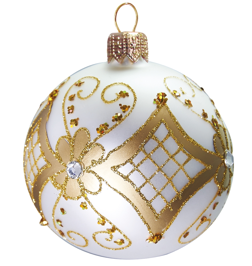 Vánoční baňka bílá zlatý dekor