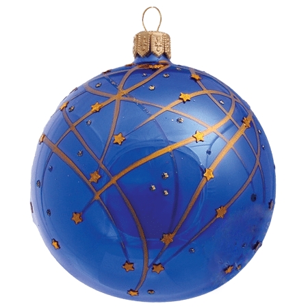 Vianočná guľa modrá, zlatý dekor