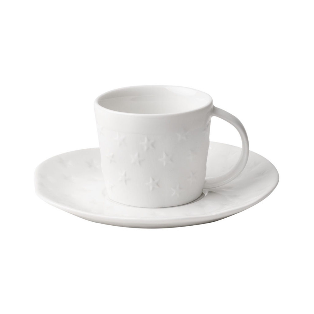 Porcelánový hrnček s tanierikom dekor hviezdičiek
