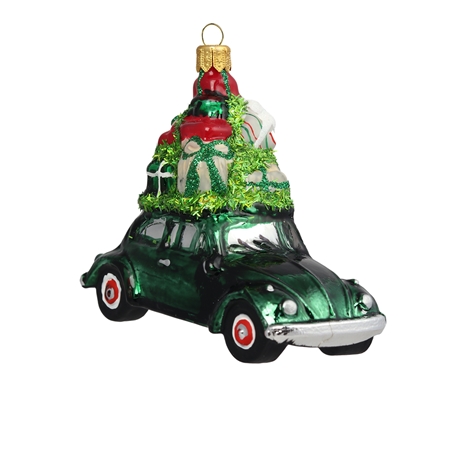 Sklenené vianočné autíčko s darčekmi Decor by Glassor