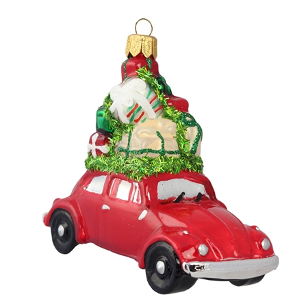 Sklenené vianočné autíčko s darčekmi červené Decor by Glassor