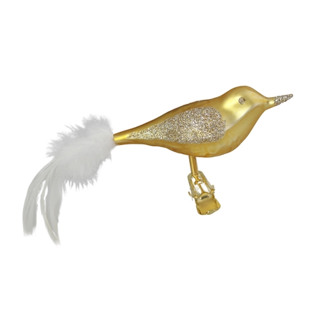 Sklenený vtáčik zlatý s trblietkami