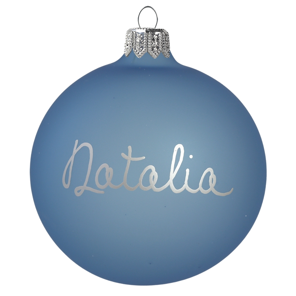 Vianočná guľa s menom moderná modrá