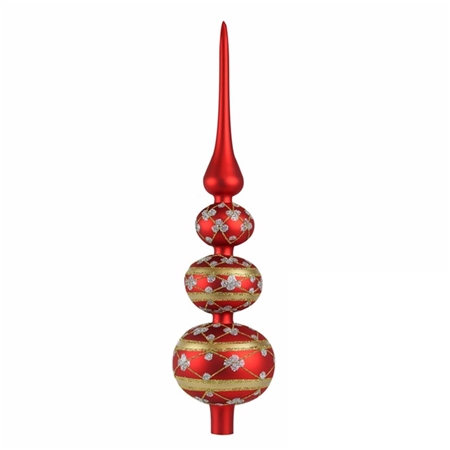 Vianočný špic červený so strieborným a zlatým dekorom