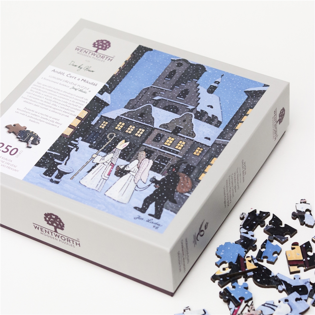 Drevené puzzle Josef Lada Anjel, Čert a Mikuláš