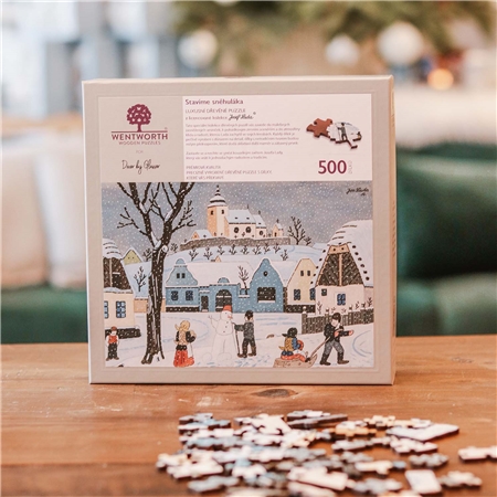Drevené puzzle Josef Lada Staviame snehuliaka