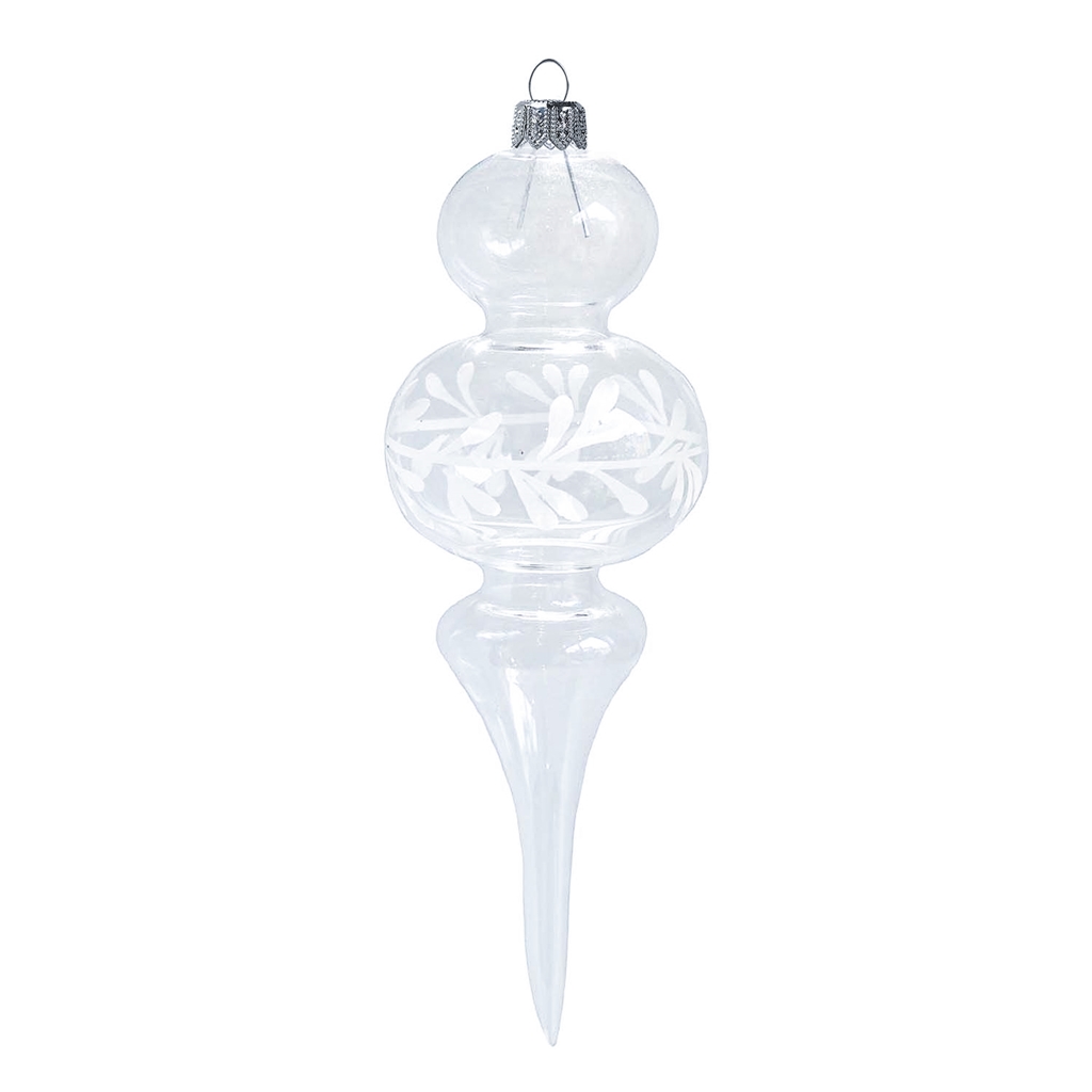 Skleněná ozdoba Krápník – čirá s dekorem lístečků